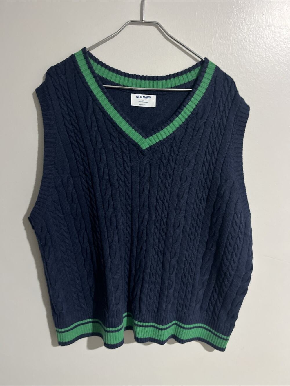 NWT Old Navy Unisex Cable Knit Sweater Vest Size 3X Blue Ivy League Preppy Wool